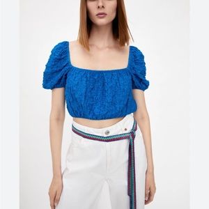 Zara blue puff sleeve top